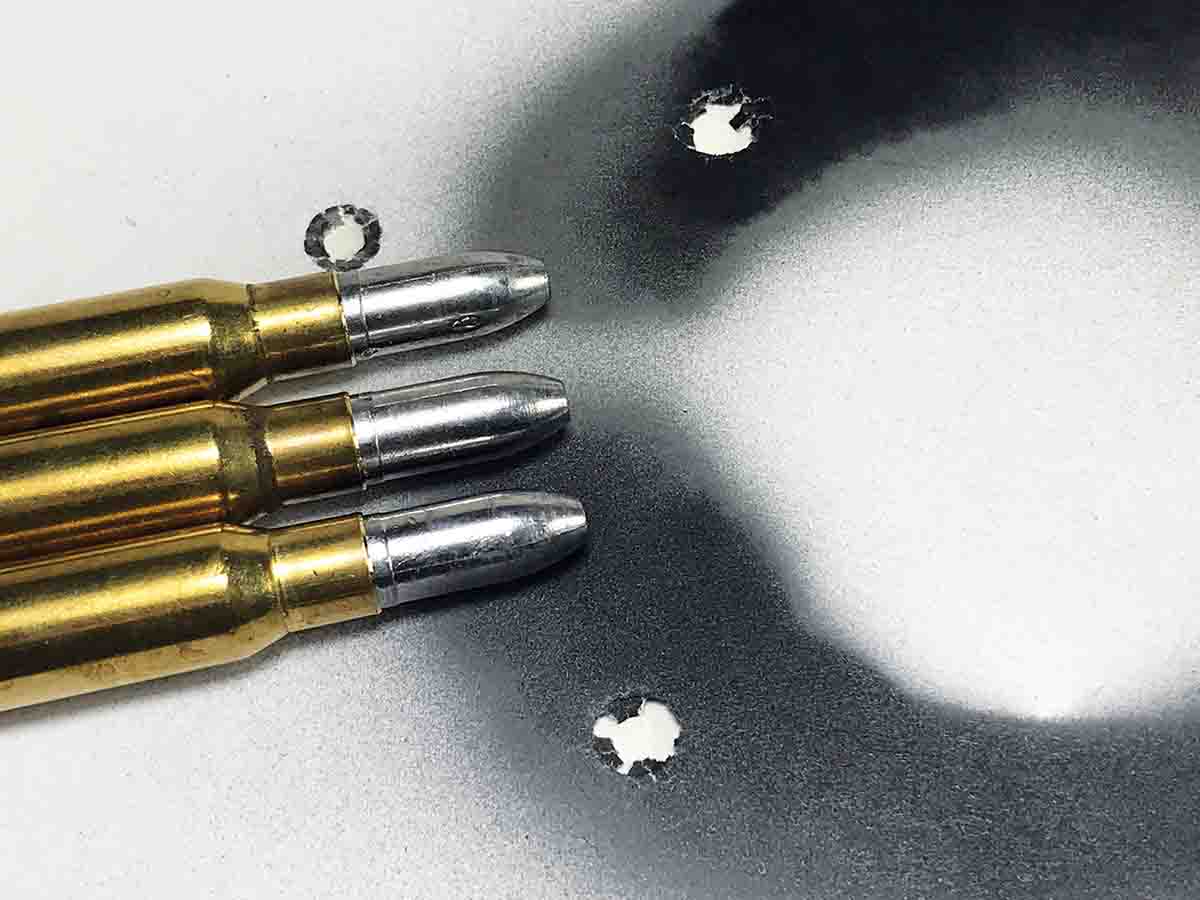 This group was fired holding the Saphire offhand and shooting RCBS 30-165-SIL cast bullets paired with Unique.